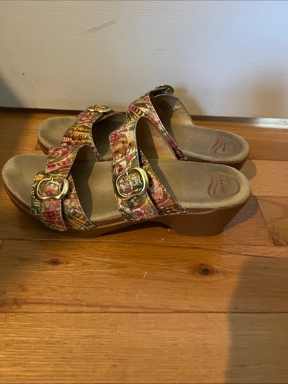 Dansko Women's Floral Double Buckle Slide Sandals - Pink, Green, Yellow - Picture 2 of 7